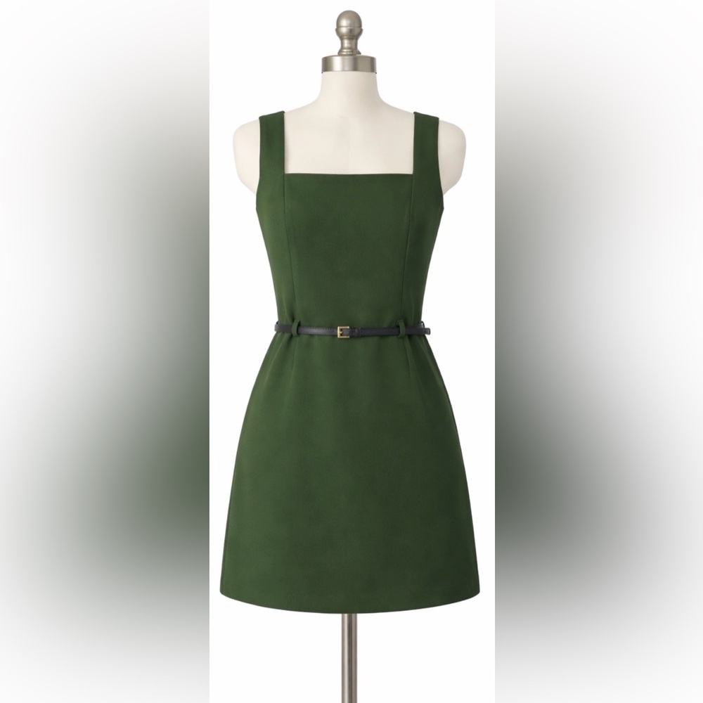 Abercrombie & Fitch Olive Green Belted Mini Dress Size M Sleek Tailored A-Line
